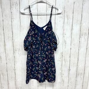 Everly Romper Women Size M Off Shoulder Mini V Neck Blue Floral Summer Casual